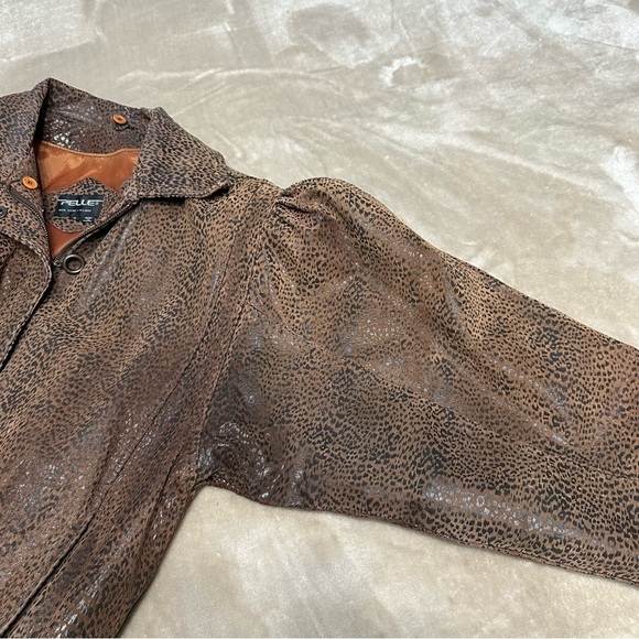 Pelle Print Leather Leopard Bomber Jacket Coat Brown Vintage Size Small - Picture 4 of 16